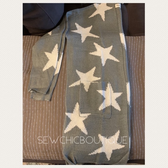 Heather Gray Star Knit Long Open Cardigan - Picture 6 of 7